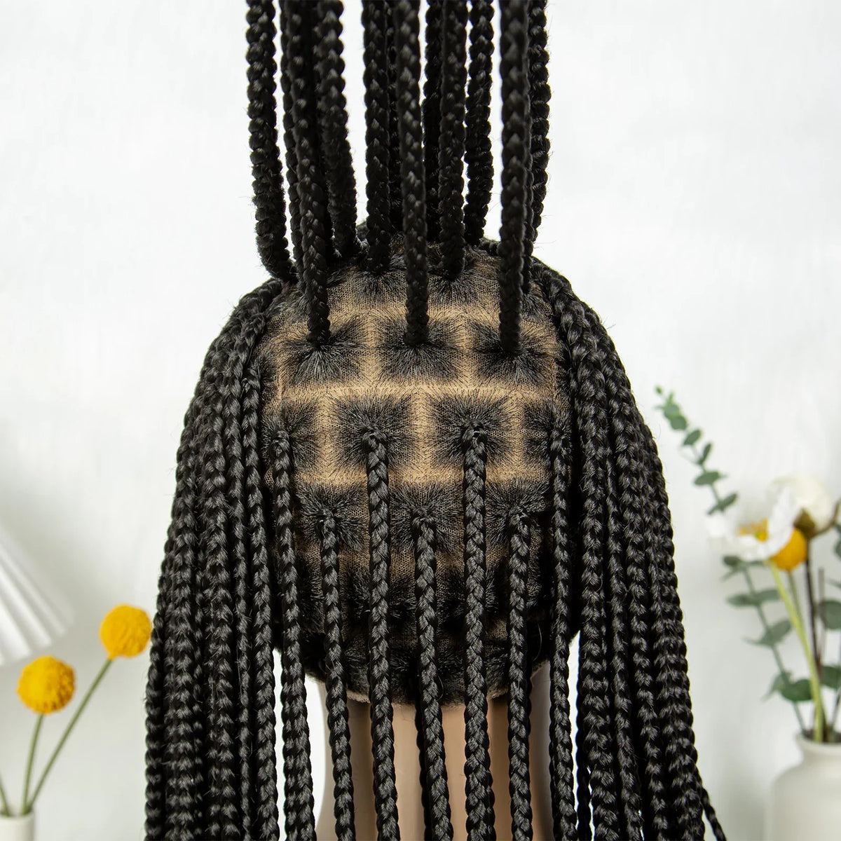 HD Transparent Full Lace Cornrow Knotless Box Braids Wig | Synthetic Goddess Braided Wig for Black Women