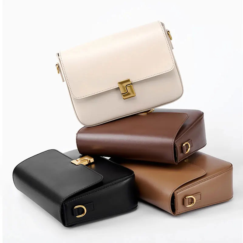 New Fashion Women's Genuine Leather Small Square Bag | Versatile Commuting Crossbody Shoulder Handbag