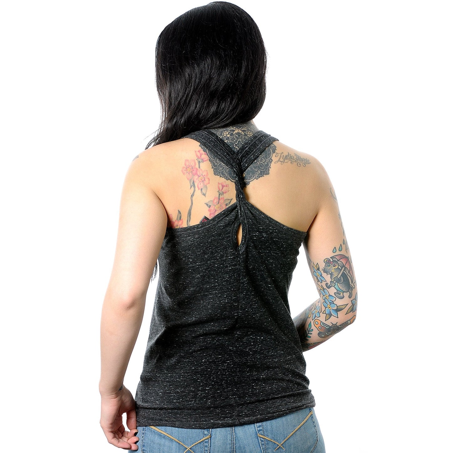 Piercing Addict Black Gray Cosmic Twist Back Tank Top