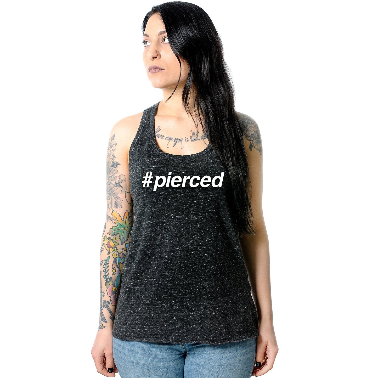 hashtag pierced Black Gray Cosmic Twist Back Tank Top