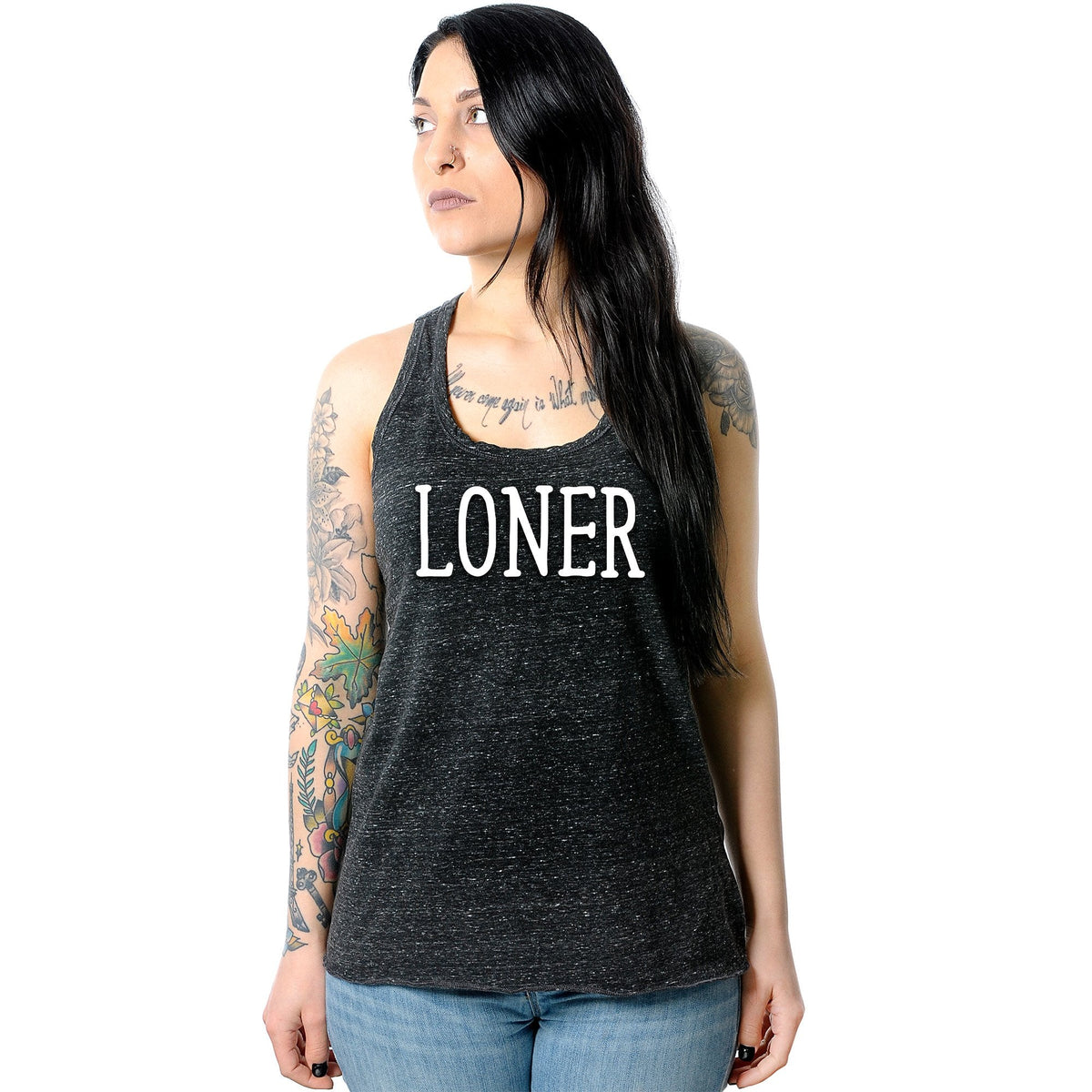 Loner Black Gray Cosmic Twist Back Tank Top
