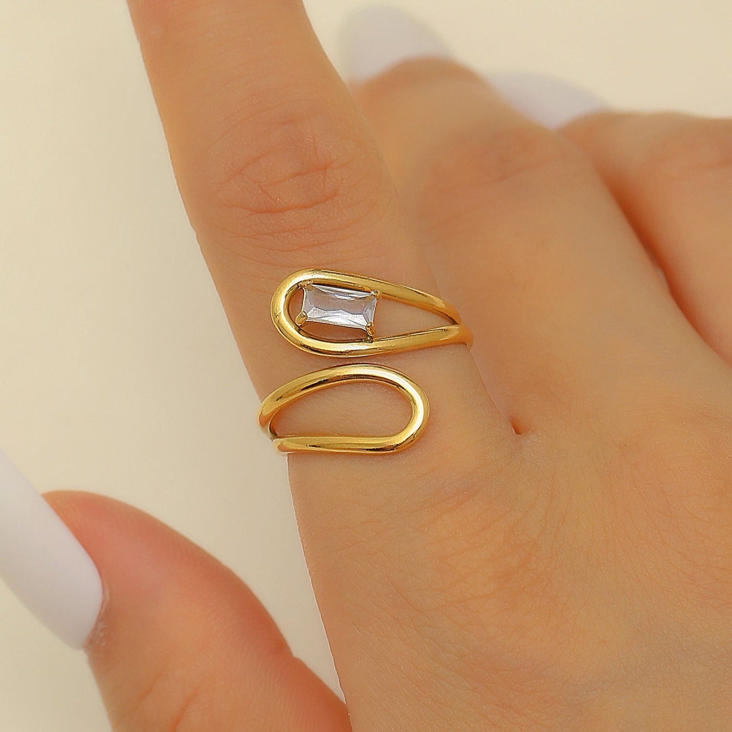 Stainless Steel Zircon Line Ring