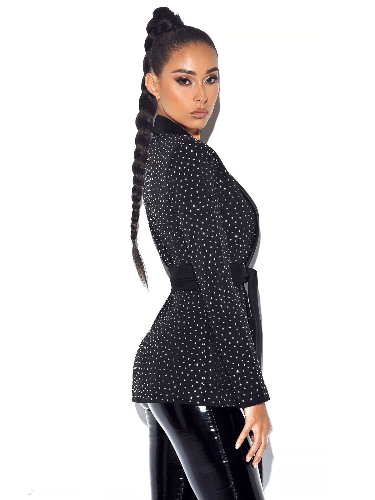 Visionary Crystal Embellished Black Blazer Jacket