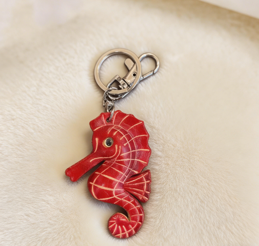 Handmade Seahorse Leather Keychain