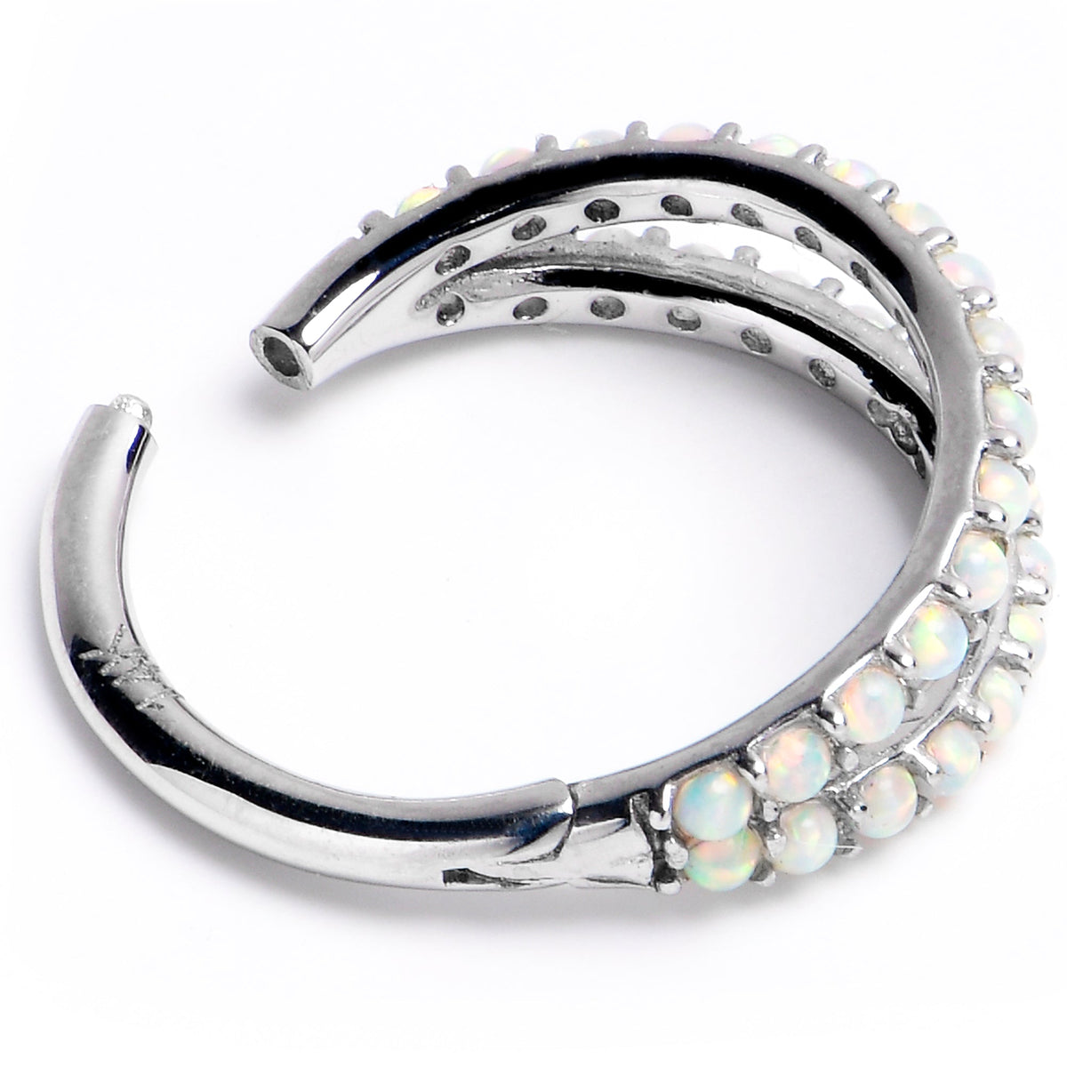 16G 3/8 Solid 14K White Gold Synthetic Opal Hinged Segment Ring