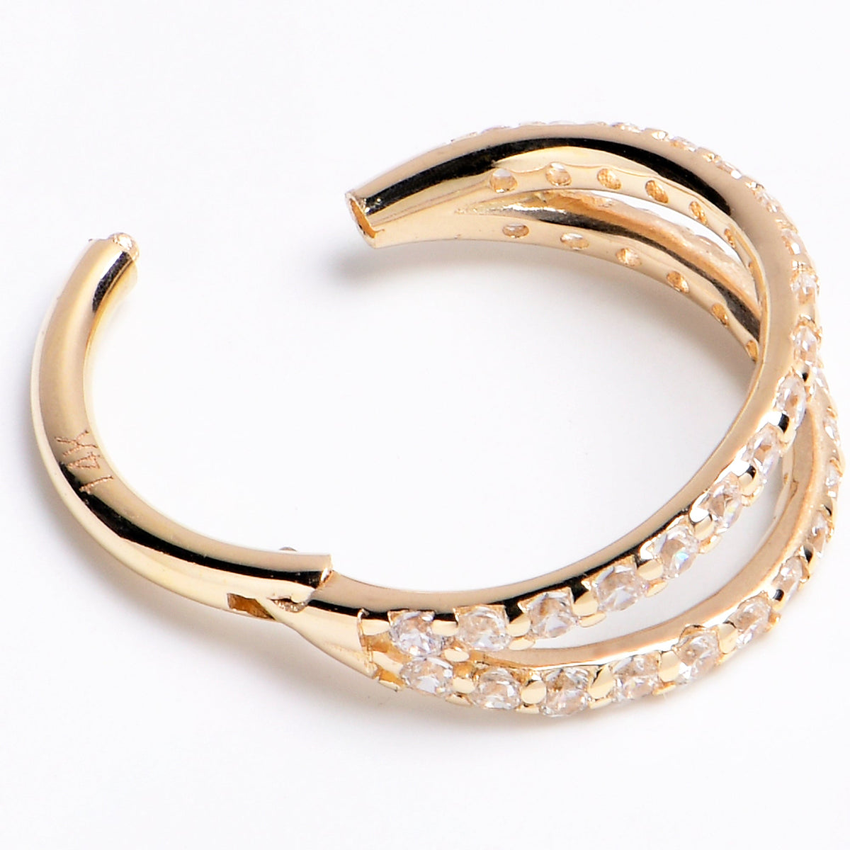 16G 3/8 Solid 14K Yellow Gold Clear CZ Gem Hinged Segment Ring