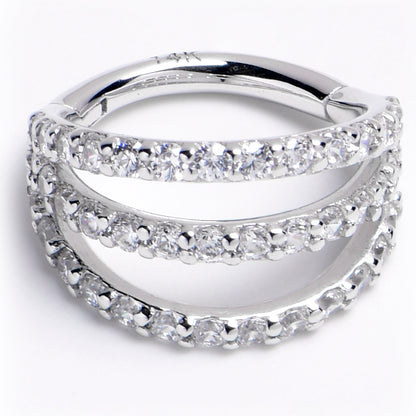 16G 5/16 Solid 14K White Gold Clear CZ Gem Row Hinged Segment Ring