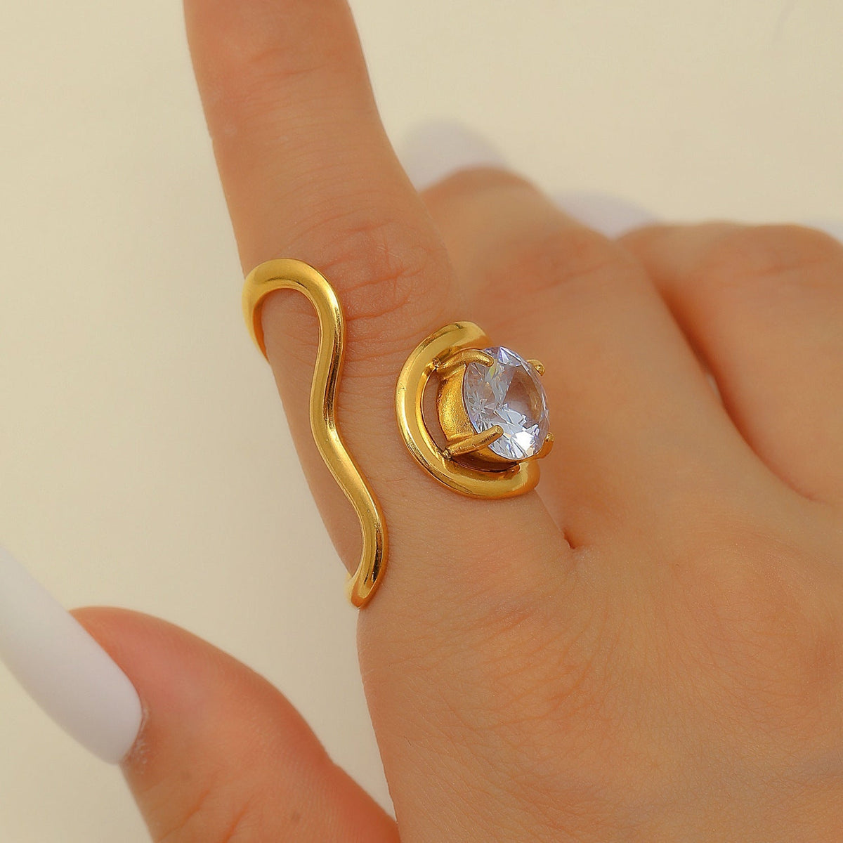 Stainless Steel Zircon Line Ring