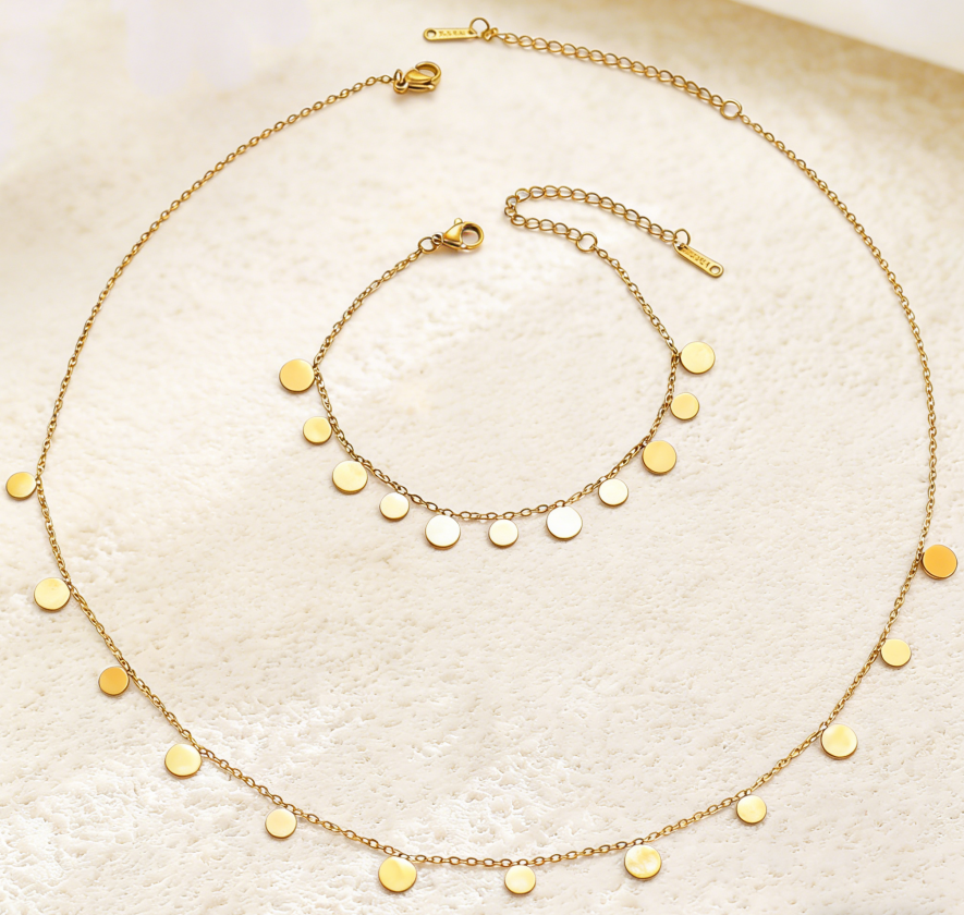 Minimalist Geometric Disc Tassel Necklace & Bracelet Set