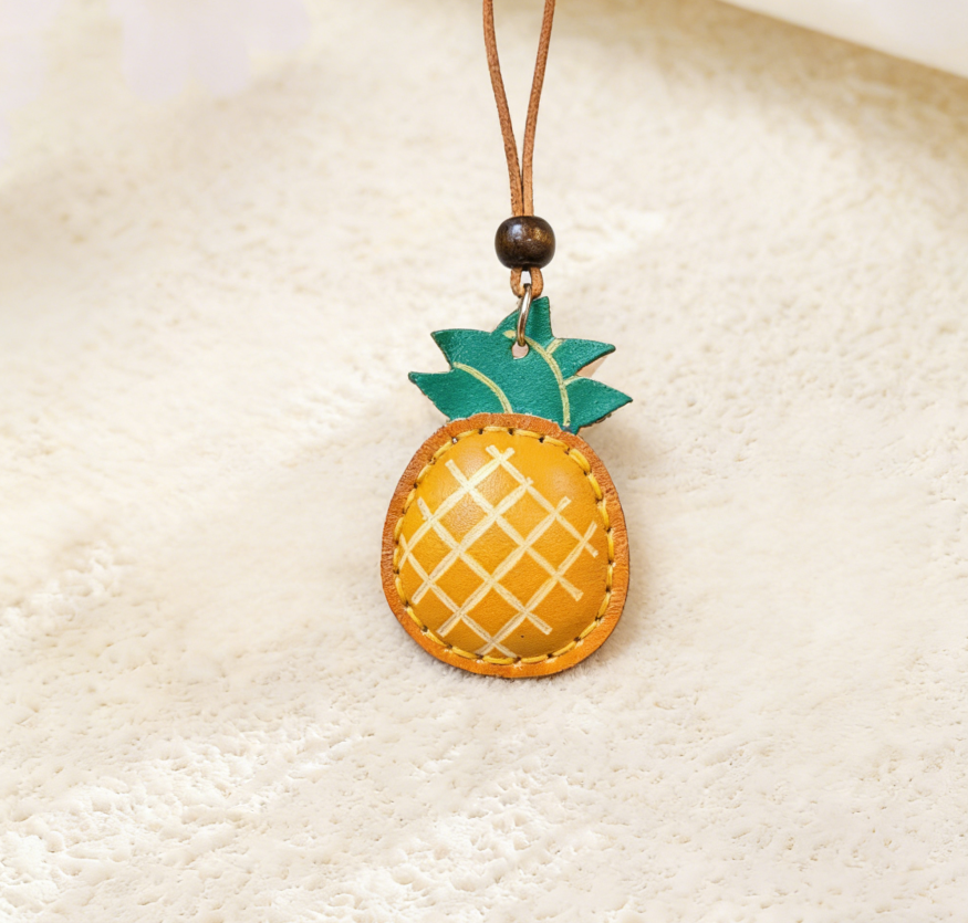 Handmade Pineapple Leather Bag Charm