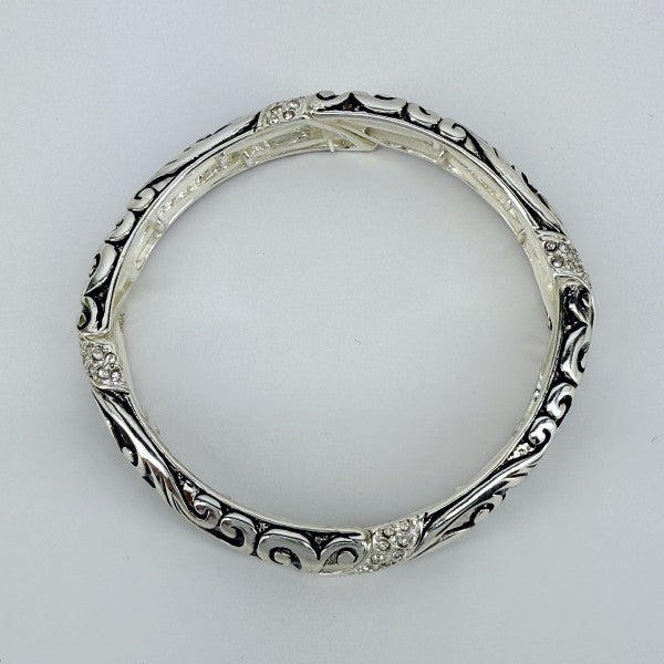 Silver Finish Stretchable Filigree Design Bracelet