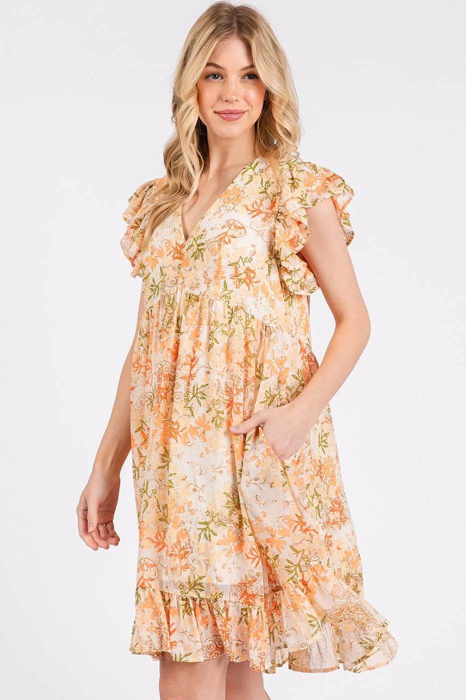 Mittoshop Floral Chiffon Ruffle Short Sleeve Mini Dress