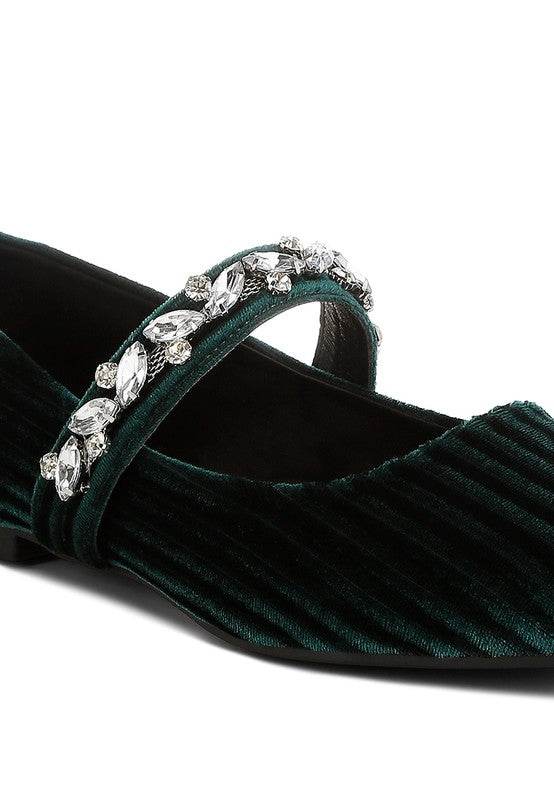 Dresden Diamante Brooch Velvet Ballerinas