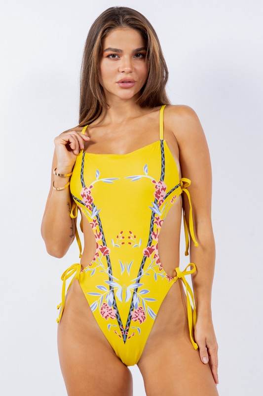 ONE PIECE SIDE CUTOUT FRONT CHERRY BLOSSOM PRINTS