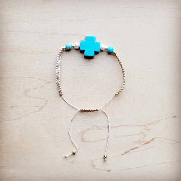 Adjustable Woven Cross Turquoise Braided Bracelet
