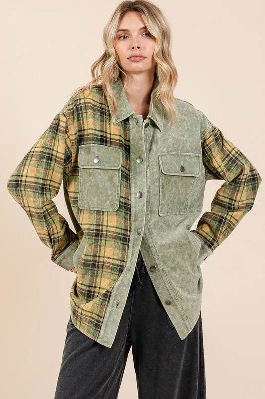 Mittoshop Plaid Button Down Drop Shoulder Jacket