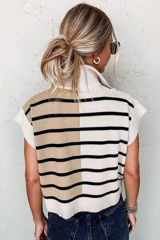 Stripe Colorblock Quarter Zip Collar Sweater Vest