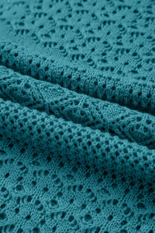 Solid Hollow Knit Open-Front Cardigan