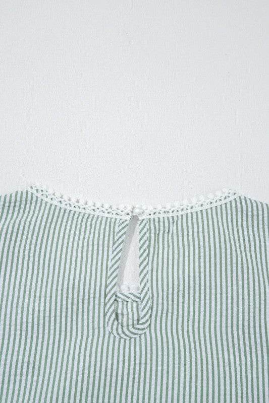 Meredith Stripe Lace Patchwork Crew Neck Tank Top