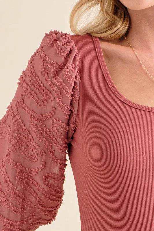 And The Why Textured Puff Sleeve Bodysuit