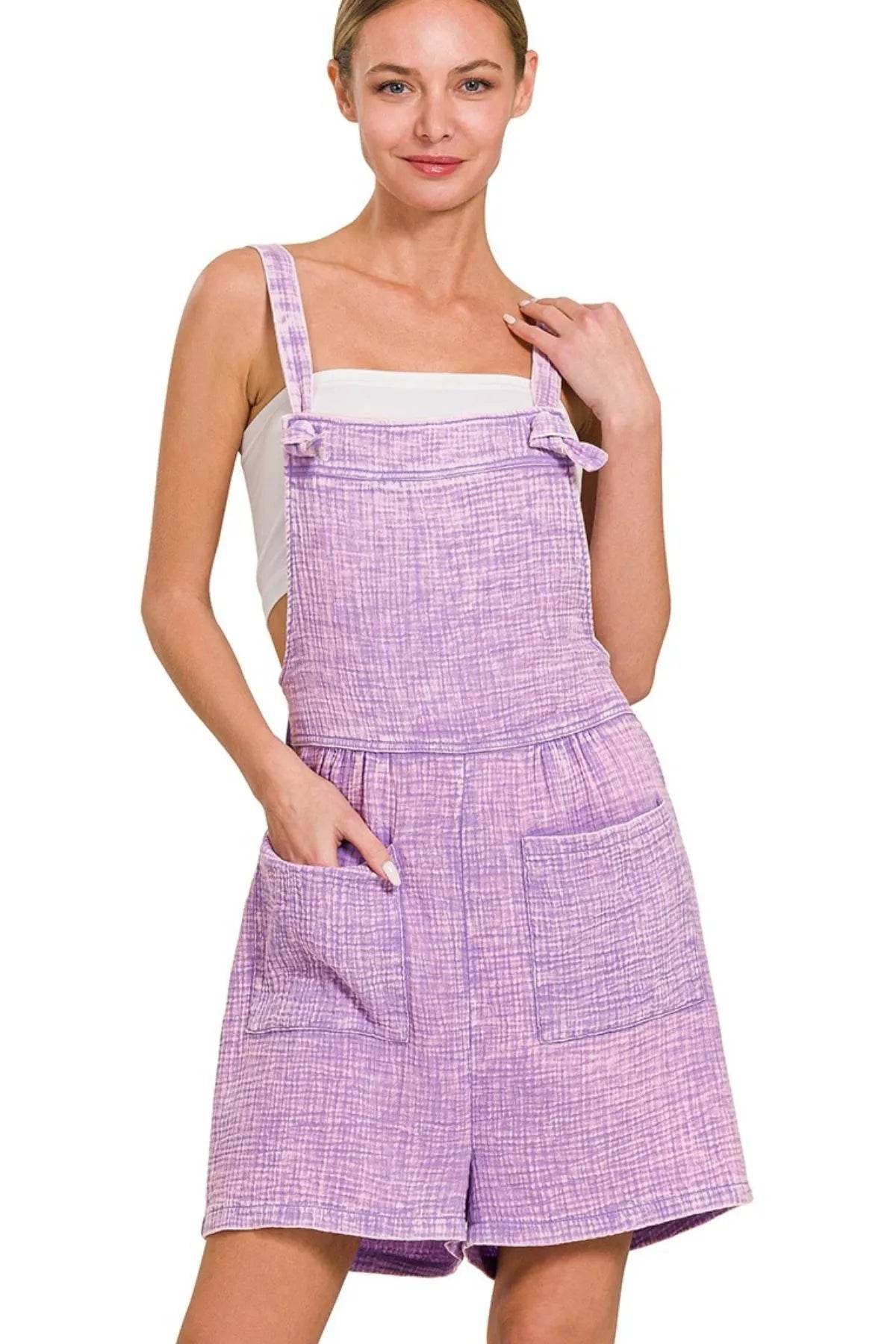 Zenana Woven Double Gauze Acid Washed Romper
