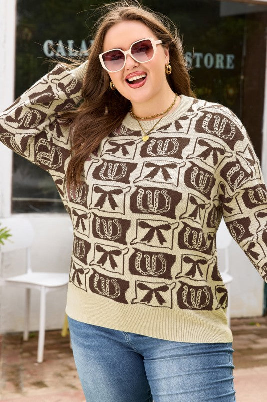 Plus Size Western Bows & Horseshoes Long Sleeve Sw