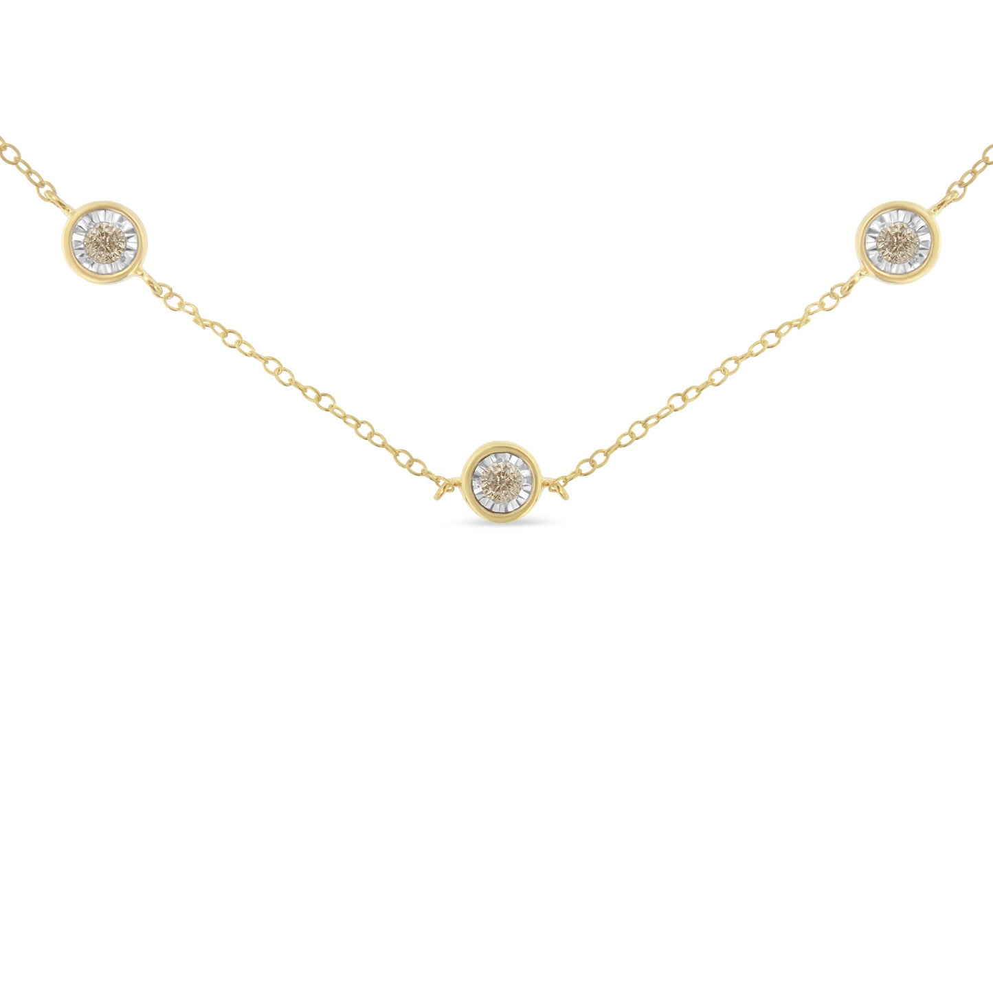 Yellow Color Plated Sterling Silver Diamond Station Necklace (1/2 cttw, K-L Color, I2-I3 Clarity)