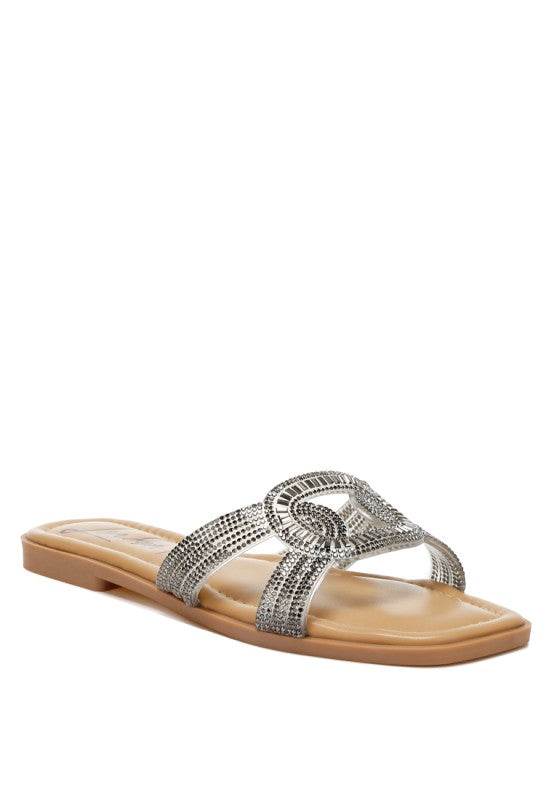 Minople Rhinestones Embellished Flat Sandals