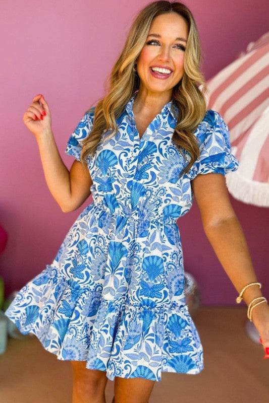Floral Print Drawstring Waist Ruffled Mini Dress