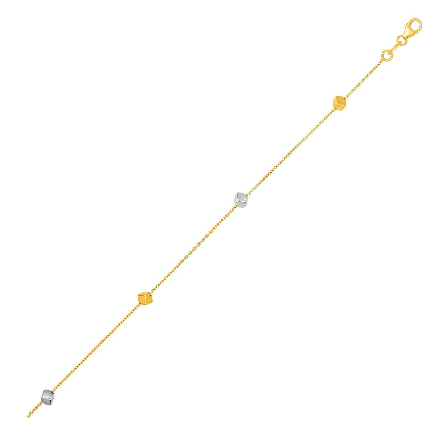 14k Two Tone Gold Bracelet with Polished Cubes