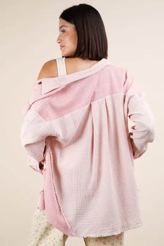 VERY J Mineral Washed Oversized Gauze Shacket