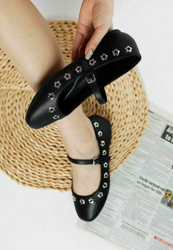 Tanzer Floral Eyelet Strapped Ballerinas