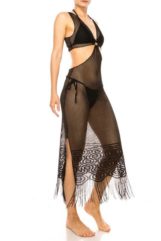 Relaxing Crochet with Tinsel Bottom Mid Cutout Cover Up