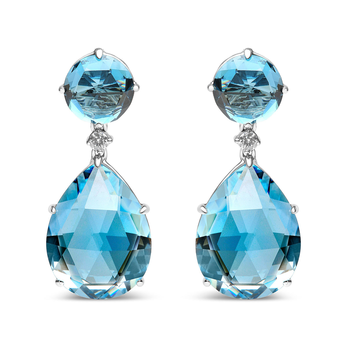 18K White Gold 1/5 Cttw Diamond with Round London Blue Topaz and 20 x 15mm Pear Cut Sky Blue Topaz Gemstone Dangle Earring (G-H Color, SI1-SI2 Clarity)