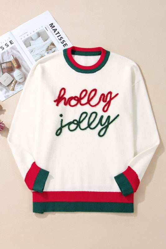 Plus Size Christmas Holly Jolly Colorblock Edge Sw