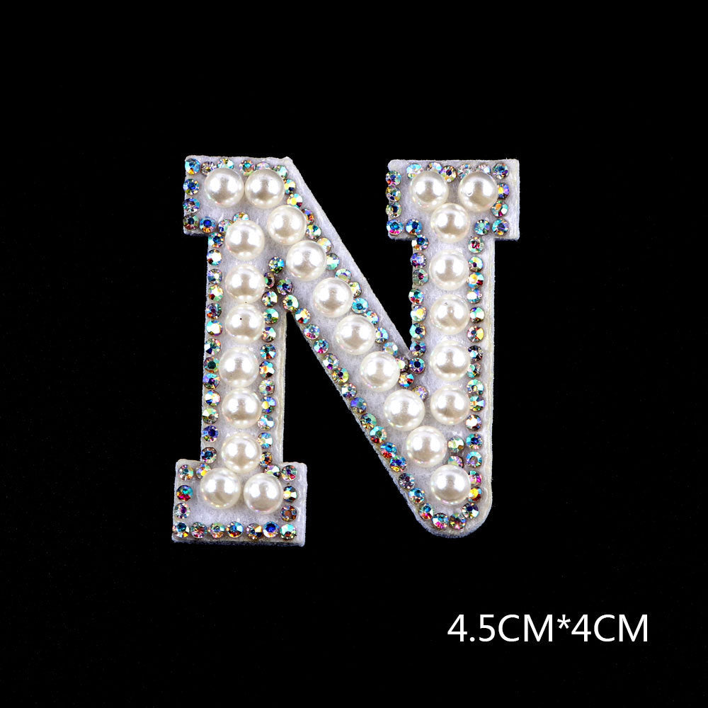 Pearl Rhinestone Cloth Sticker-Letter A-White-2 Pack