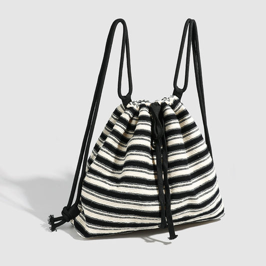 Striped commuter large capacity pumping belt women backpack purse, shoulder versatile fashion women knitted purse backpack, black and white striped backpack women