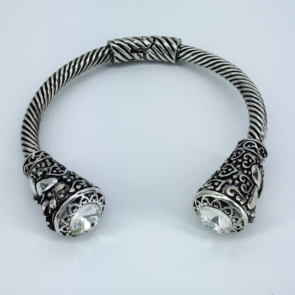 Cable Style Bangle Bracelet with Rhinestone