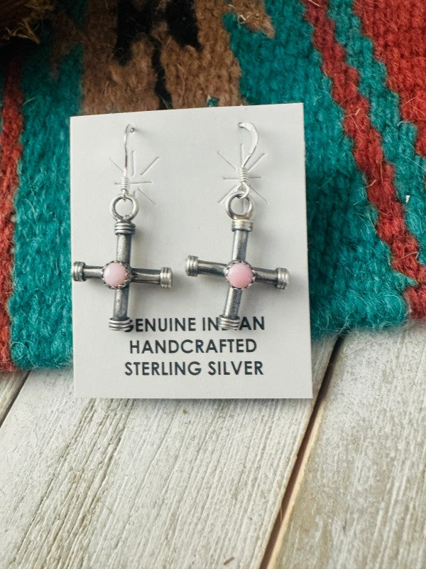 Navajo Sterling Silver & Queen Pink Conch Cross Da