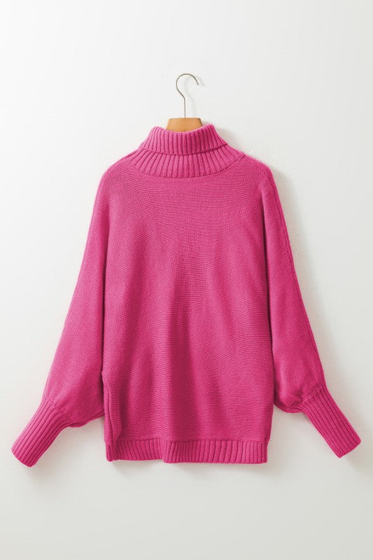 Christmas Merry Embroidered Puff Sleeve Turtleneck