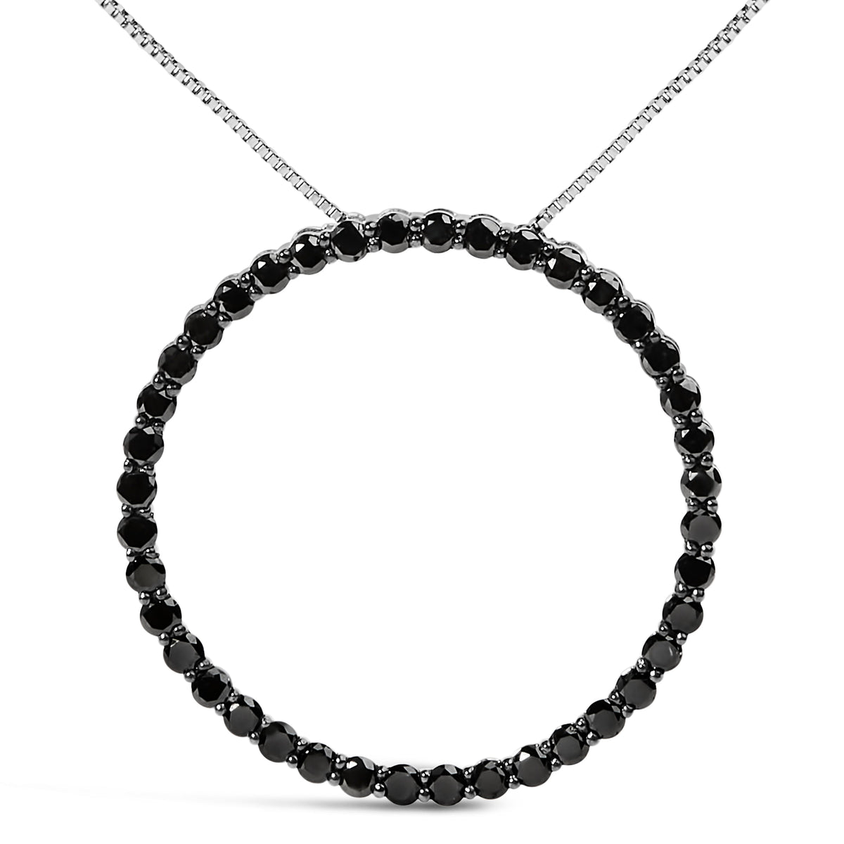 .925 Sterling Silver 4.0 Cttw Black Diamond Open Hoop Circle 18" Pendant Necklace (Black Color, I2-I3 Clarity)