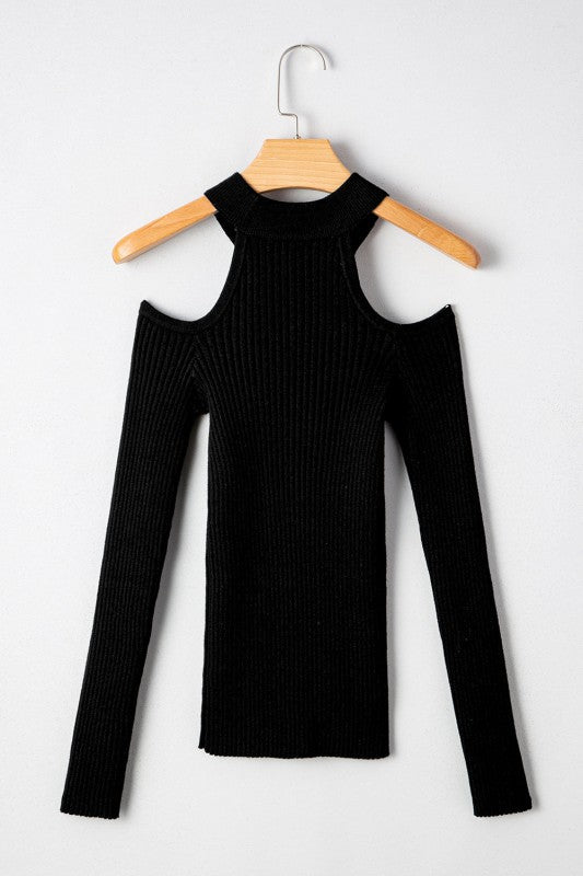 Bailey Ribbed Knit Cold Shoulder Sweater