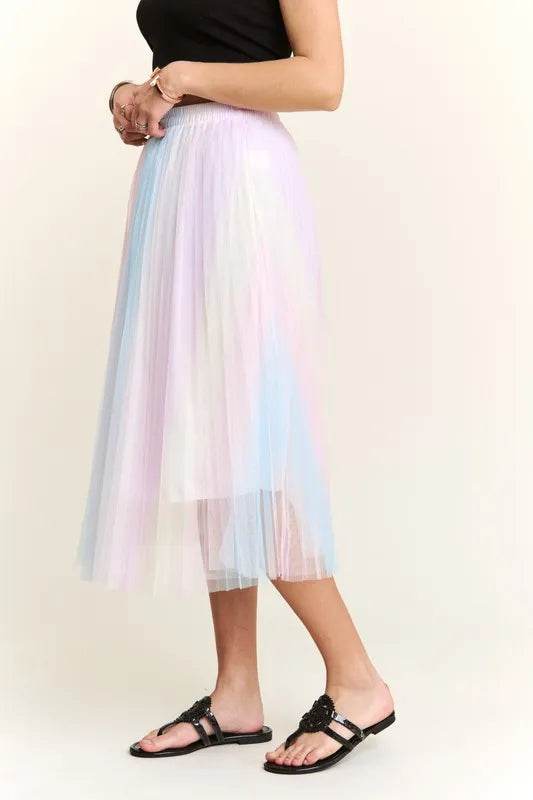ADORA  Unicorn Pleated Mesh Flare Midi Skirt