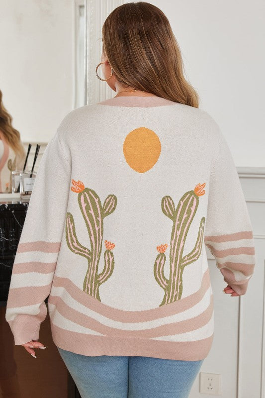 Plus Size Western Cactus Button-front Cardigan