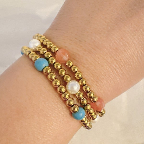 Golden Beads Stone Stretch Bracelet