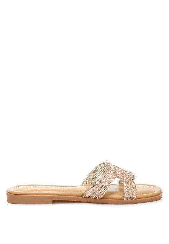 Minople Rhinestones Embellished Flat Sandals