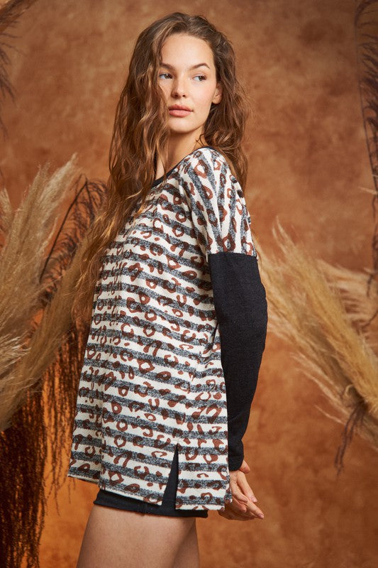 STRIPED ANIMAL PRINT LONG SLEEVE