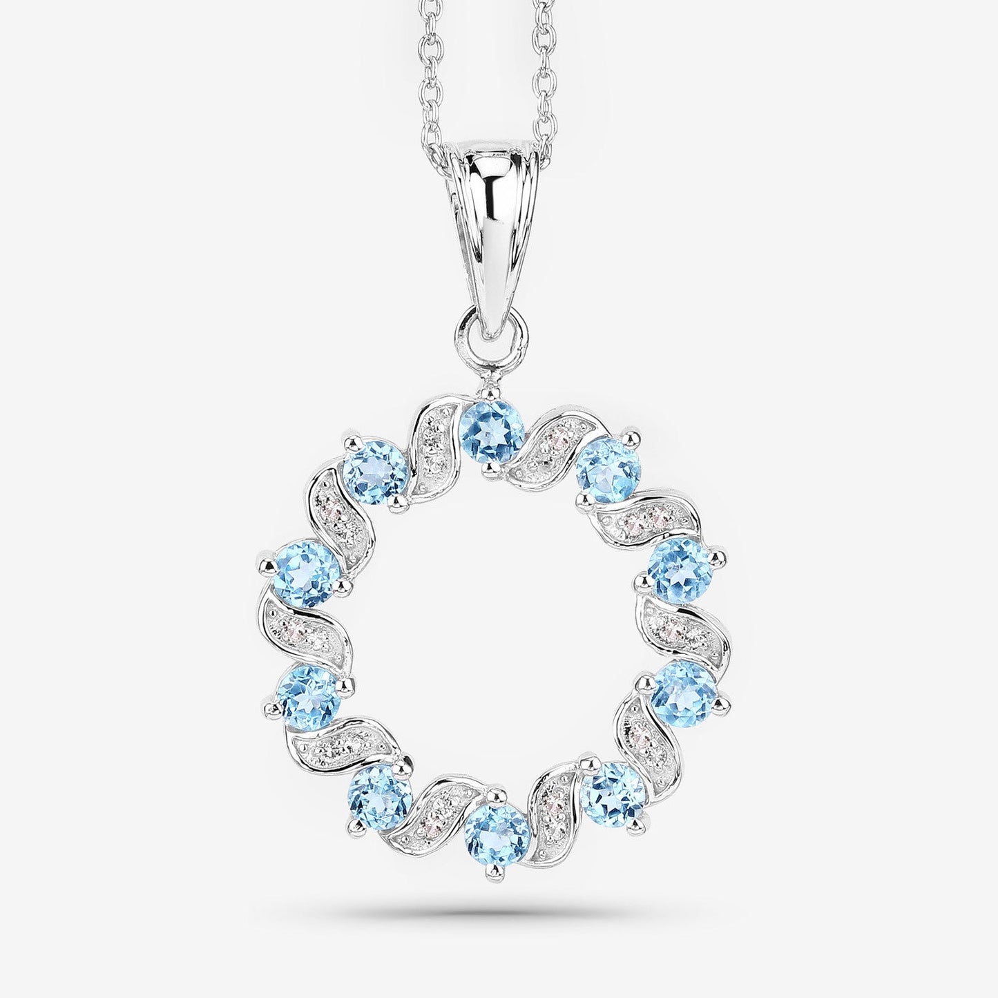 1.30 Carat Genuine Swiss Blue Topaz and White Topaz .925 Sterling Silver Pendant