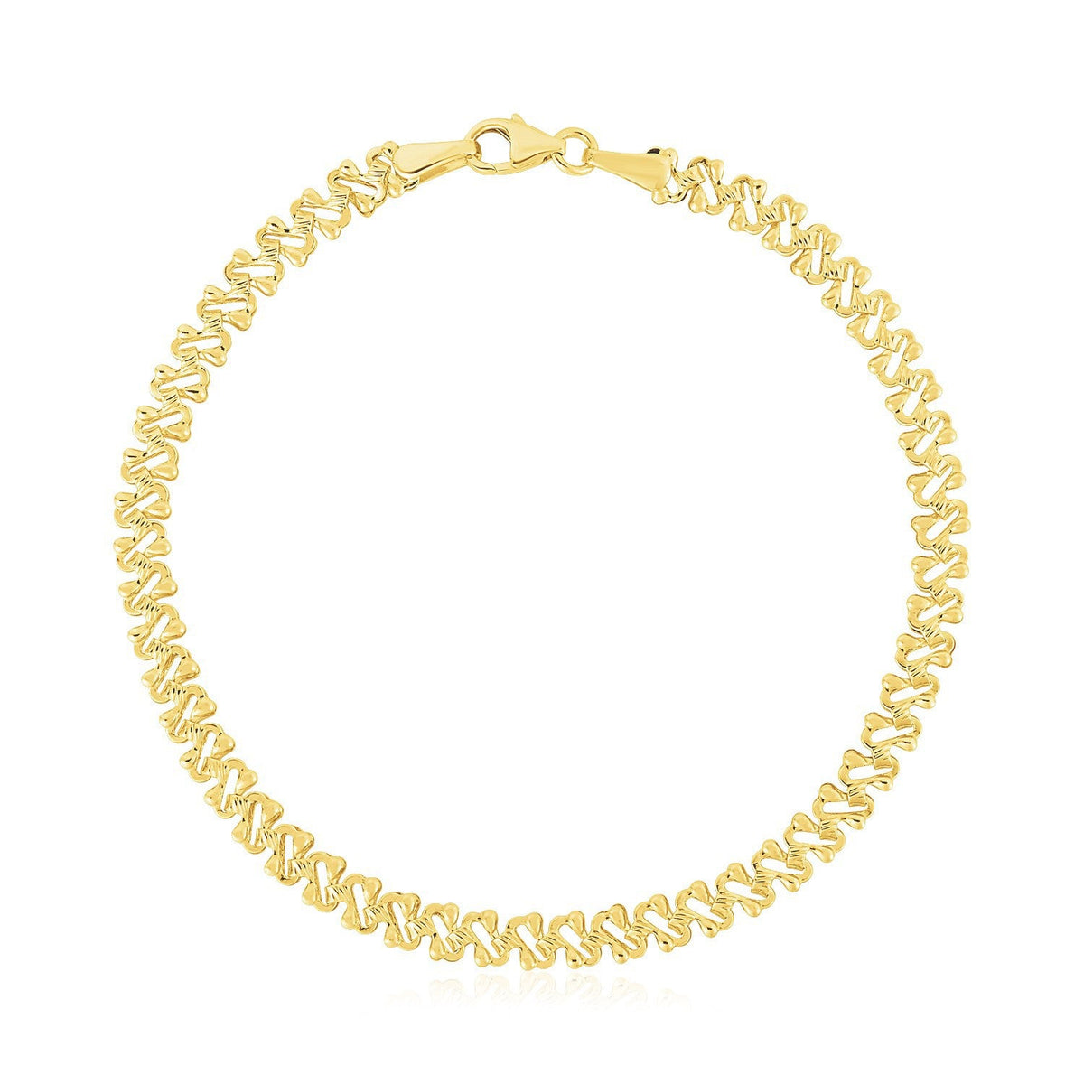 14k Yellow Gold High Polish Textured Fancy Chain Bracelet (4mm)