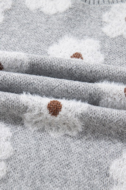 Floral V-Neck Drop Shoulder Baggy Sweater